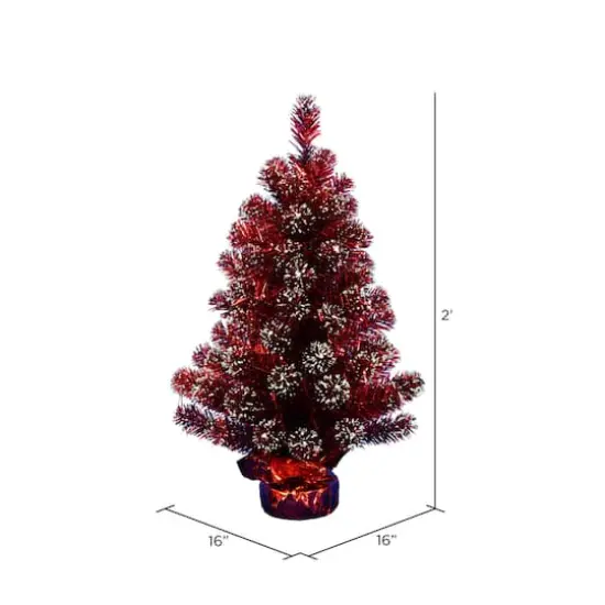 2ft. Unlit Dark Red Tinsel Artificial Christmas Tree {5}