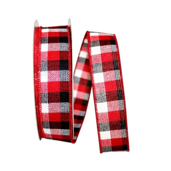 JAM Paper 1.5" x 20yd. Wired Cabin Natural Woolen Buffalo Check Ribbon {1}