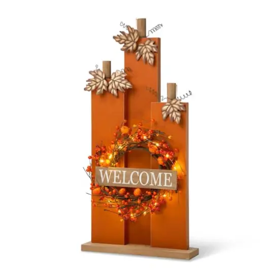 Glitzhome&reg; 30" Fall Lighted Pumpkin & Wreath D&eacute;cor {10}