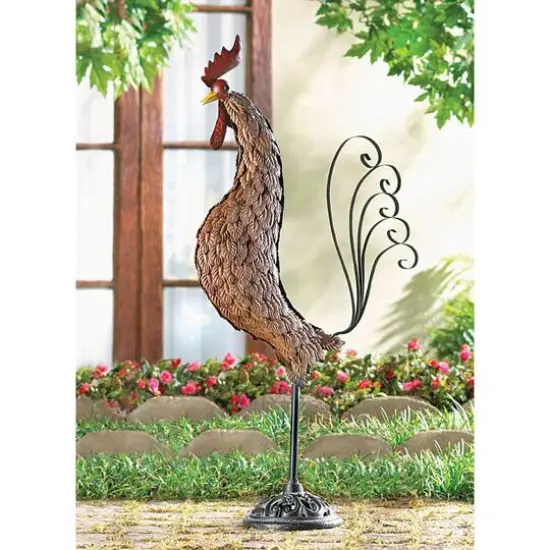 31" Metal Rooster Sculpture {3}