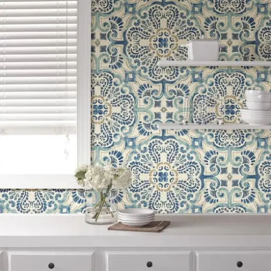 NuWallpaper Blue Florentine Tile Peel & Stick Wallpaper {4}