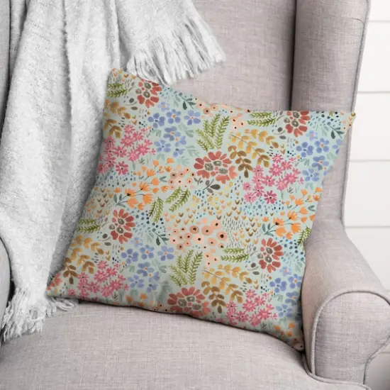 Wild Flower Floral Square Throw Pillow Blue {4}
