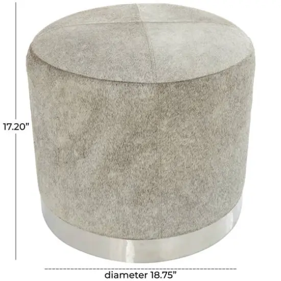 17" Gray Leather Patchwork Stool with Silver Metal Base {7}