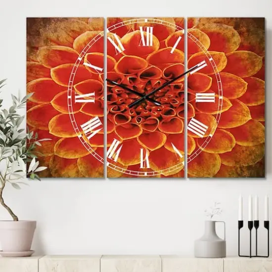 Designart Abstract Orange Flower Design Multipanel Wall Clock {3}