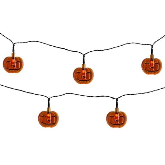 10ct. Orange Jack-O-Lantern LED Mini Halloween Lights {1}