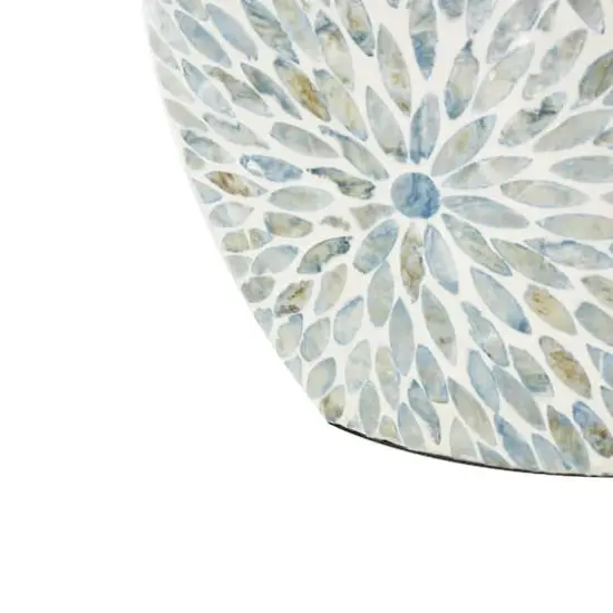 24.25" Blue & Cream Floral Mosaic Mother of Pearl Vase {6}