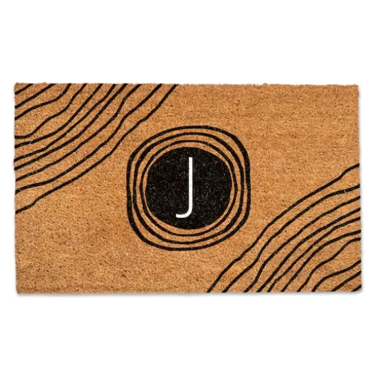 Black Monogram Circle Natural Coir Doormat J {1}