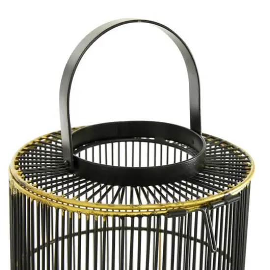 Set of 2" Black Metal Contemporary Lantern, 11", 16" {4}