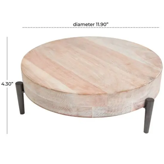 13" Cream Mango Wood Tray with Black Metal Leg {6}