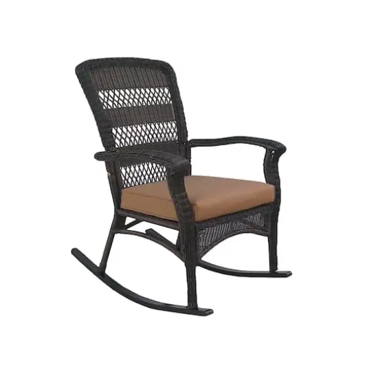 42" Wicker Rocker Chair with Cushion Dark Brown {1}