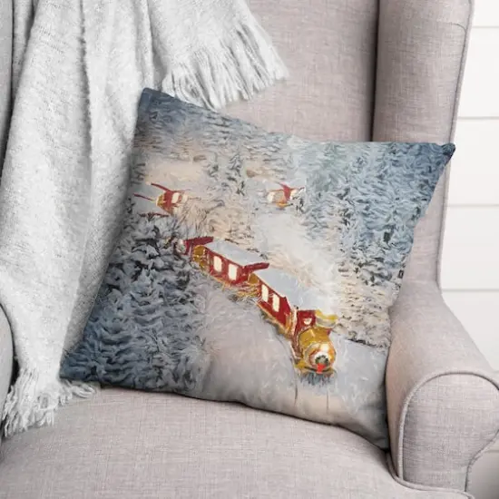 Train In The Snow 18x18 Throw Pillow {3}
