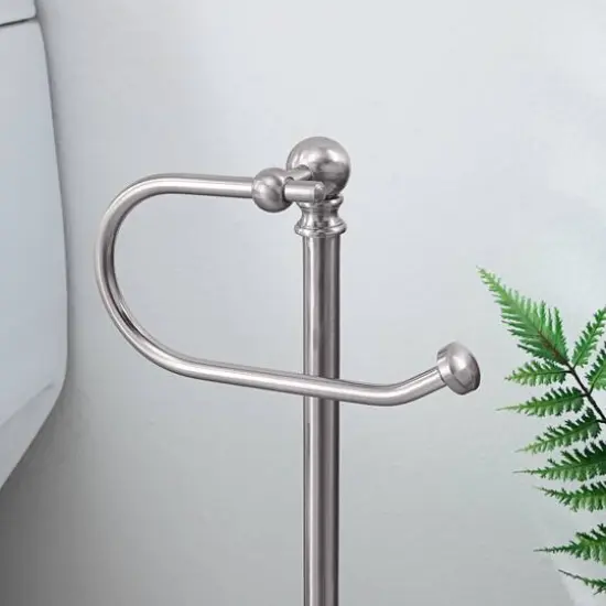 SunnyPoint 23.5" Brush Chrome Bathroom Free Standing Toilet Tissue Paper Roll Holder Stand {5}