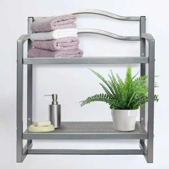 Household Essentials 2-Tier Metal Wall Mount Bathroom Shelf Silver {3}