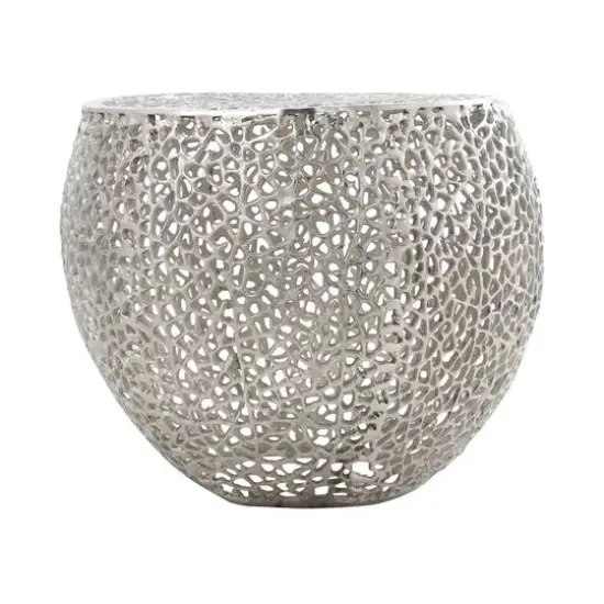 19" Silver Aluminum Abstract Coral Accent Table {5}