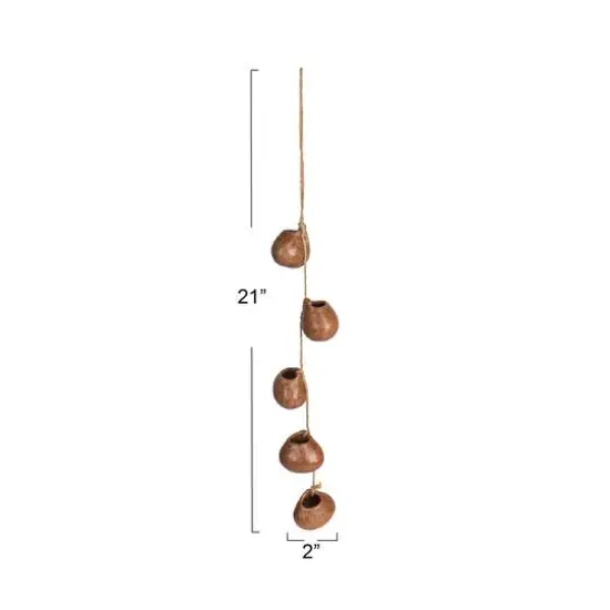 Hello Honey&reg; 21.5" Brown Stoneware Hanging Vases on Jute Rope with Reactive Glaze {6}