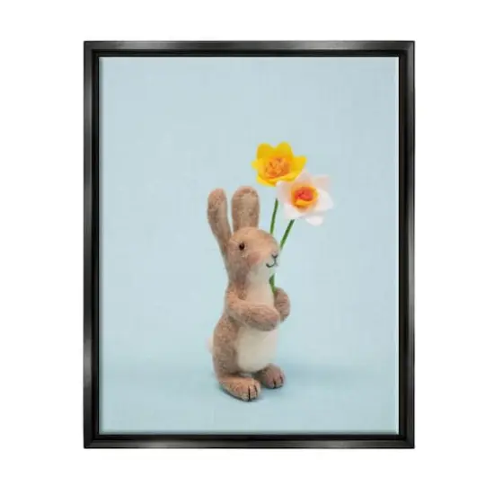 Stupell Industries Spring Bunny Floral Daffodils Floater Framed Art Black {1}