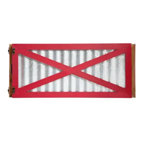 Glitzhome&reg; Silver & Red 26" Corrugated Metal & Wooden Tree Collar {8}