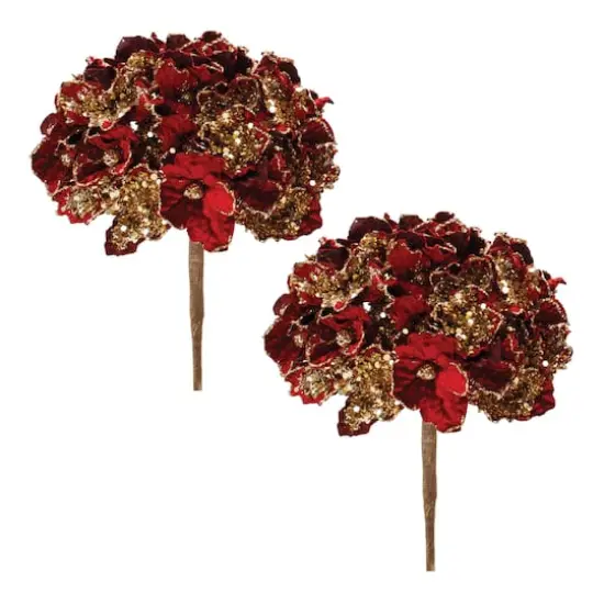 29.5" Beaded Velvet Hydrangea Flower Stems, 2ct. Burgundy {1}