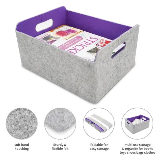 Welaxy Felt 3 Piece Collapsible Storage Bins Purple {8}