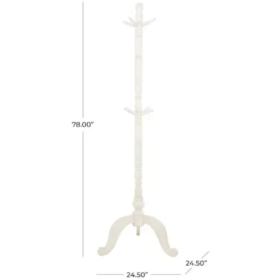 5ft. Wood Coat Rack with Scrolled Feet & Leaf Carvings White {9}