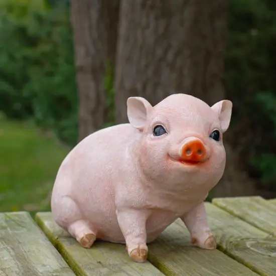 12.5" Realistic Pink Piglet Outdoor Garden Statue {3}