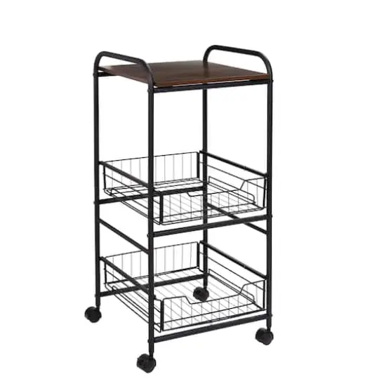 Honey Can Do Black & Natural 3-Tier Slim Rolling Cart {6}