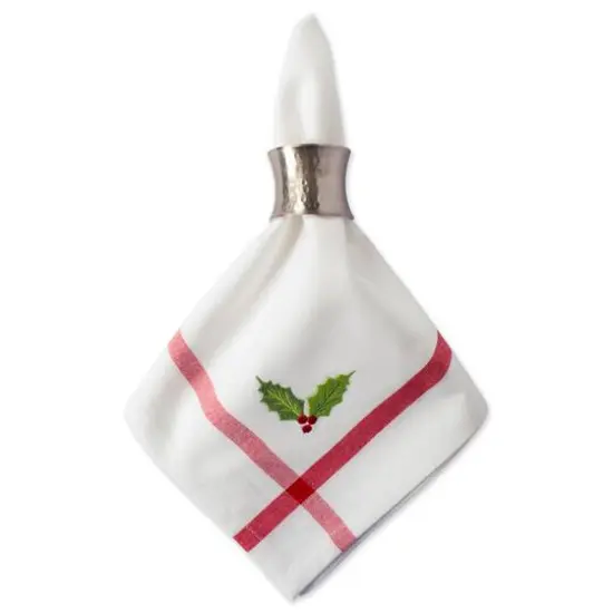 DII&reg; White Embroidered Holly Corner With Border Napkins, 6ct. {9}
