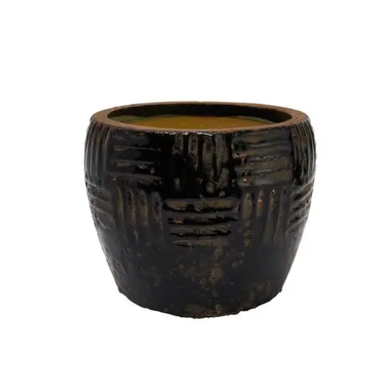 Hello Honey&reg; Black Embossed Terracotta Planter {1}
