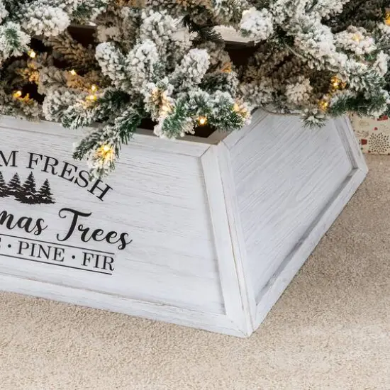 Glitzhome&reg; 32" White Trapezoid Farm Fresh Christmas Tree Collar {8}