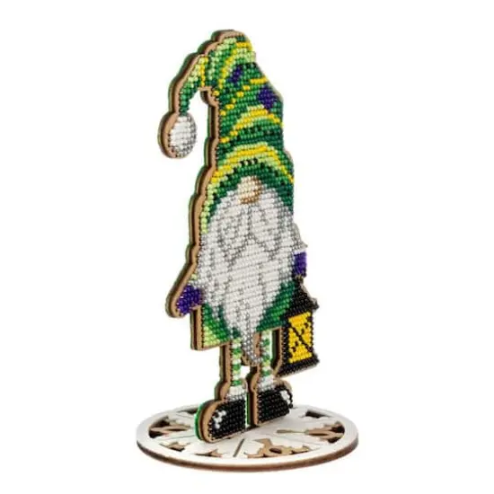 Wonderland Crafts Green Gnome with Lantern Bead Embroidery on Wood Kit {4}