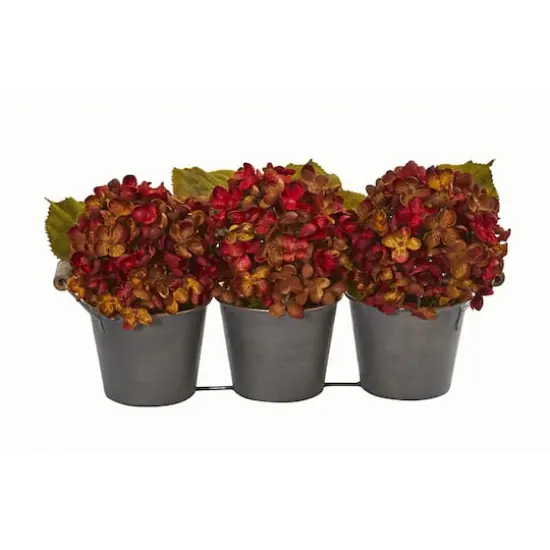 8" Rust Fall Hydrangea Arrangement in Metal Planter {1}