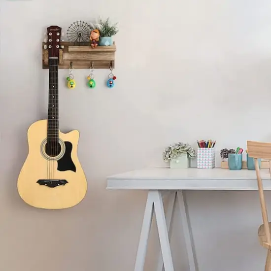 NEX&trade; Wood Guitar Wall Hanger with Shelf & 3 Hooks {3}