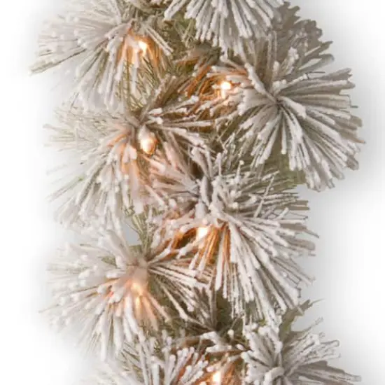 9' x 12" Pre-lit Snowy Bristle Pine Artificial Christmas Garland with 70 Clear Lights {4}