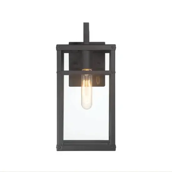 Hello Honey&reg; Blake Black Modern Metal & Clear Glass Paneled Wall Mounted Outdoor Light {9}