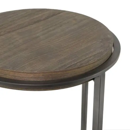 25" Dark Brown Metal Industrial Accent Table {5}