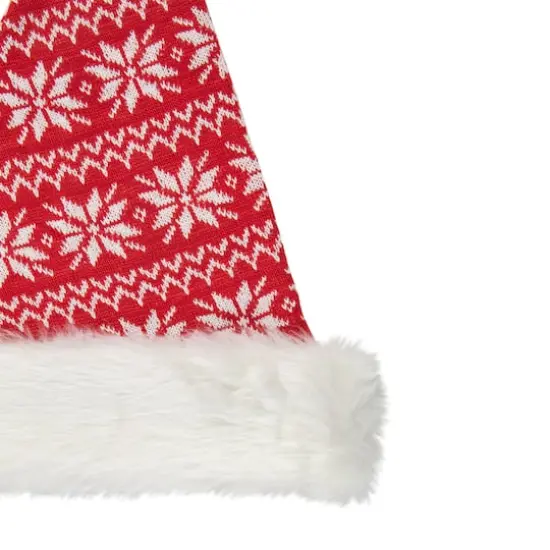 17" Red & White Nordic Snowflake Striped Santa Hat with Pom Pom {3}