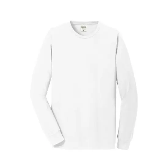 Port & Company&reg; Beach Wash&trade; Garment-Dyed Long Sleeve Adult T-Shirt White {1}