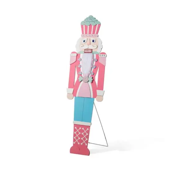 Glitzhome&reg; 60" Christmas Wooden Pink Nutcracker Porch Decor {1}