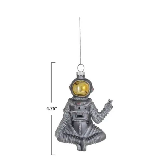 Hello Honey® 4.75" Silver & Gold Finish Glass Sitting Astronaut Ornament with Peace Sign & Glitter Design {4}