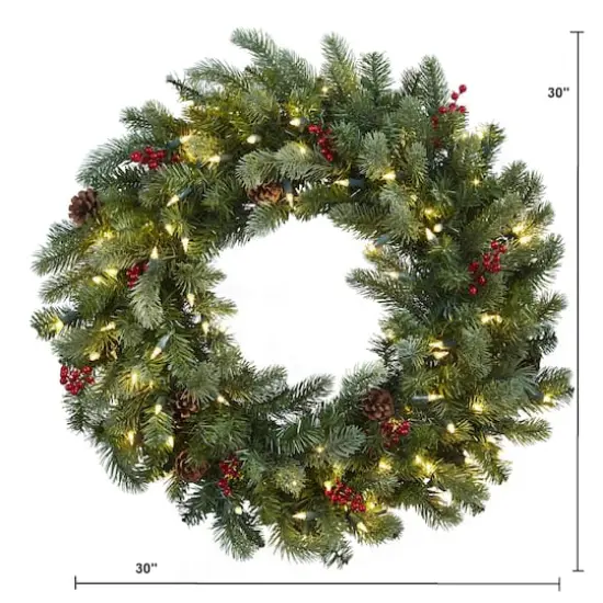 30" Pre-Lit Berries & Pinecones Wreath {4}