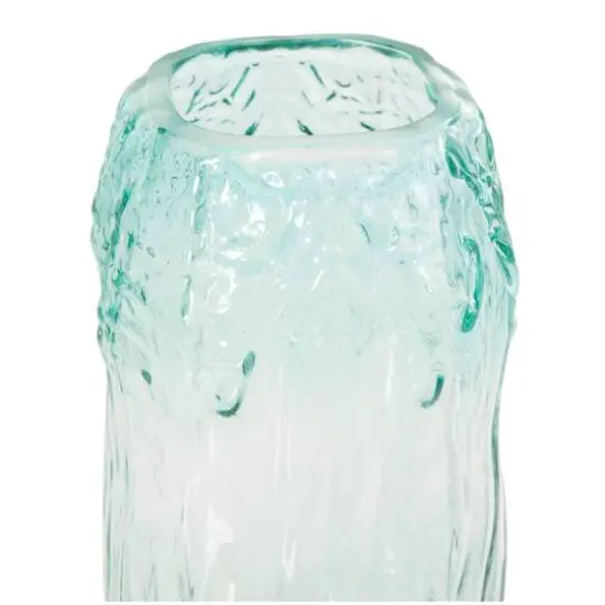 11" Green Ombre Handmade Abstract Textured Rectangular Glass Vase {9}