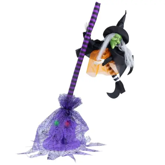 25" Animated Flying Witch with Broom Halloween Decoration {5}