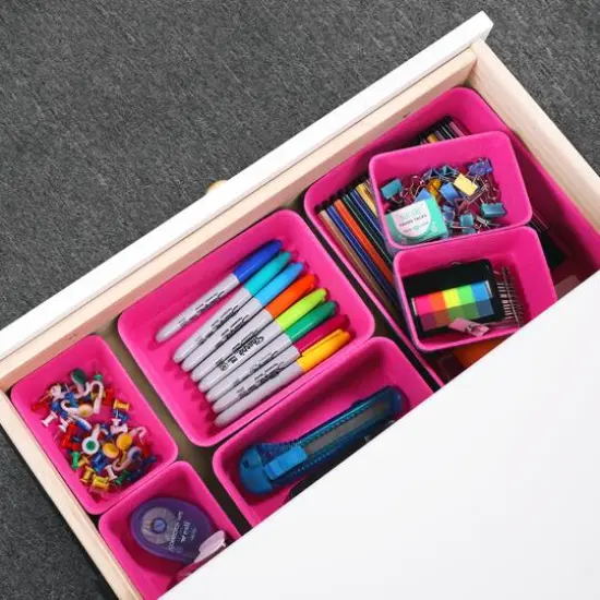 Welaxy Felt 7 Piece Drawer Organizer Tray Set Hot Pink {6}