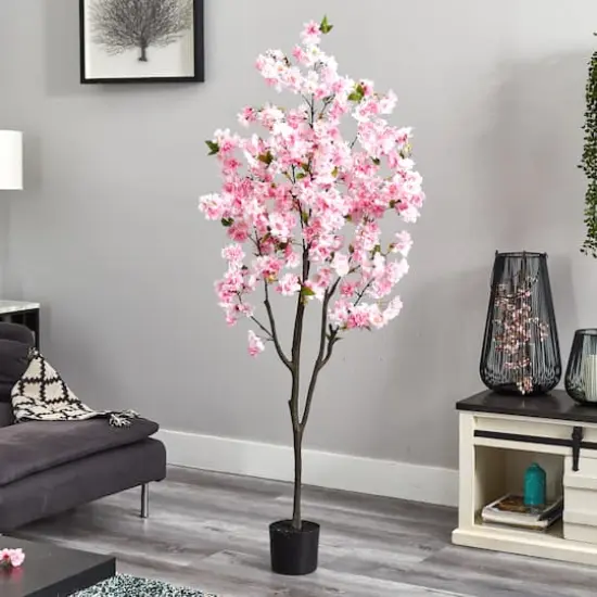 6ft. Potted Pink Cherry Blossom Artificial Tree {4}