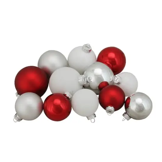 96ct. 3" Red & White 3-Finish Glass Ball Ornaments {5}