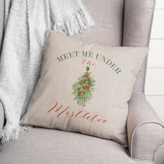 Meet Under Mistletoe 18x18 Throw Pillow {1}