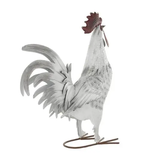 17.5" White Metal Rooster Garden Sculpture {8}