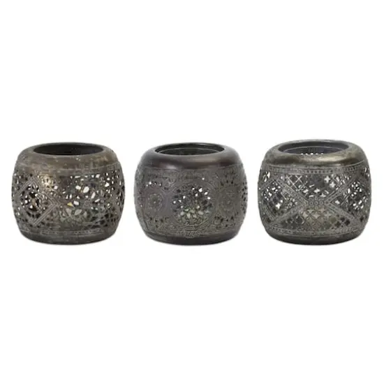 4" Bronze & Silver Metal Votive Holder Set {1}