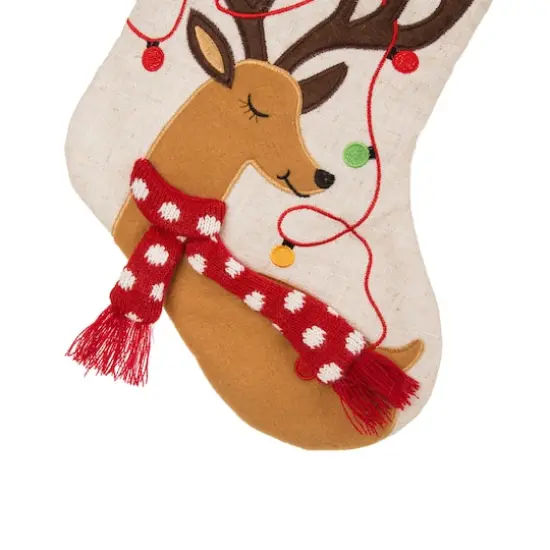 Glitzhome&reg; LED Embroidered Linen Christmas Stocking & Tree Skirt Set {4}