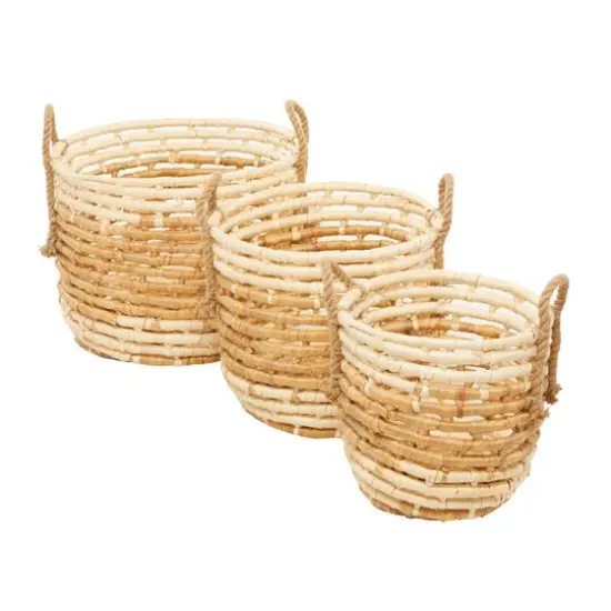 Round Beige Contemporary Sea Grass Storage Basket Set {3}
